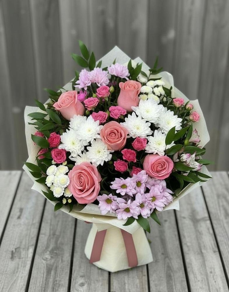 Букет цветов из: Альстромерии, Гвоздики, Розы и Хризантемы в Унече