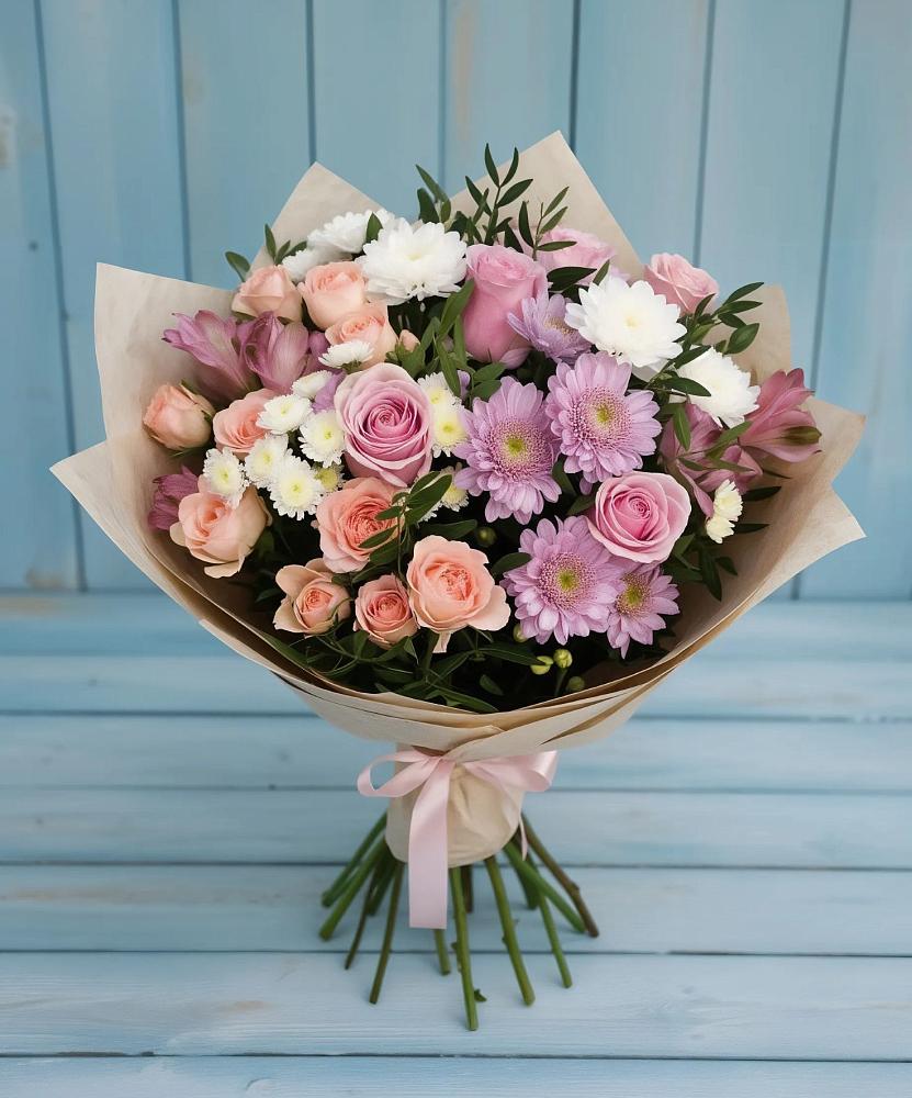 Букет цветов из: Хризантемы, Розы и Альстромерии в Унече