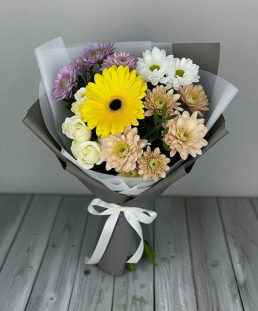 Букет цветов из: Розы, Герберы и Хризантемы в Унече