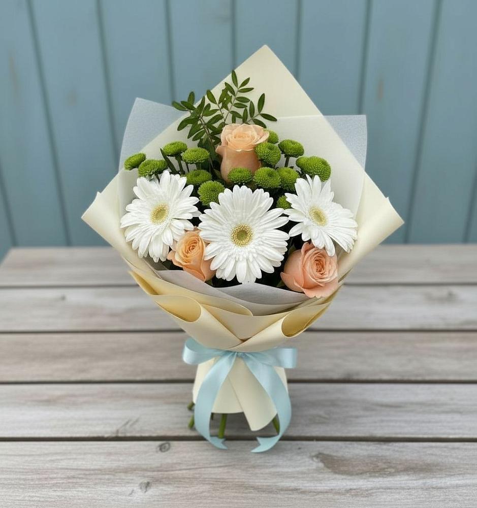 Букет цветов из: Герберы, Розы и Хризантемы в Унече