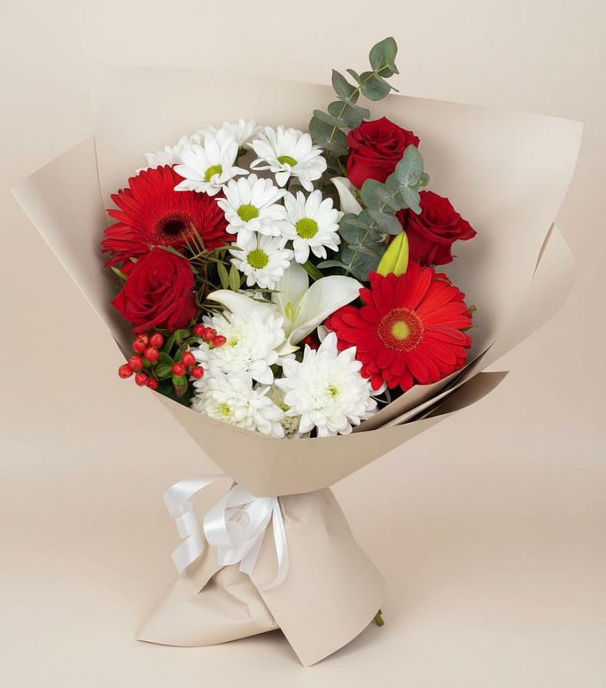 Букет цветов из: Розы, Хризантемы, Герберы и Лилии в Унече