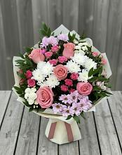 Букет цветов из:  Альстромерии, Гвоздики, Розы и Хризантемы в Унече