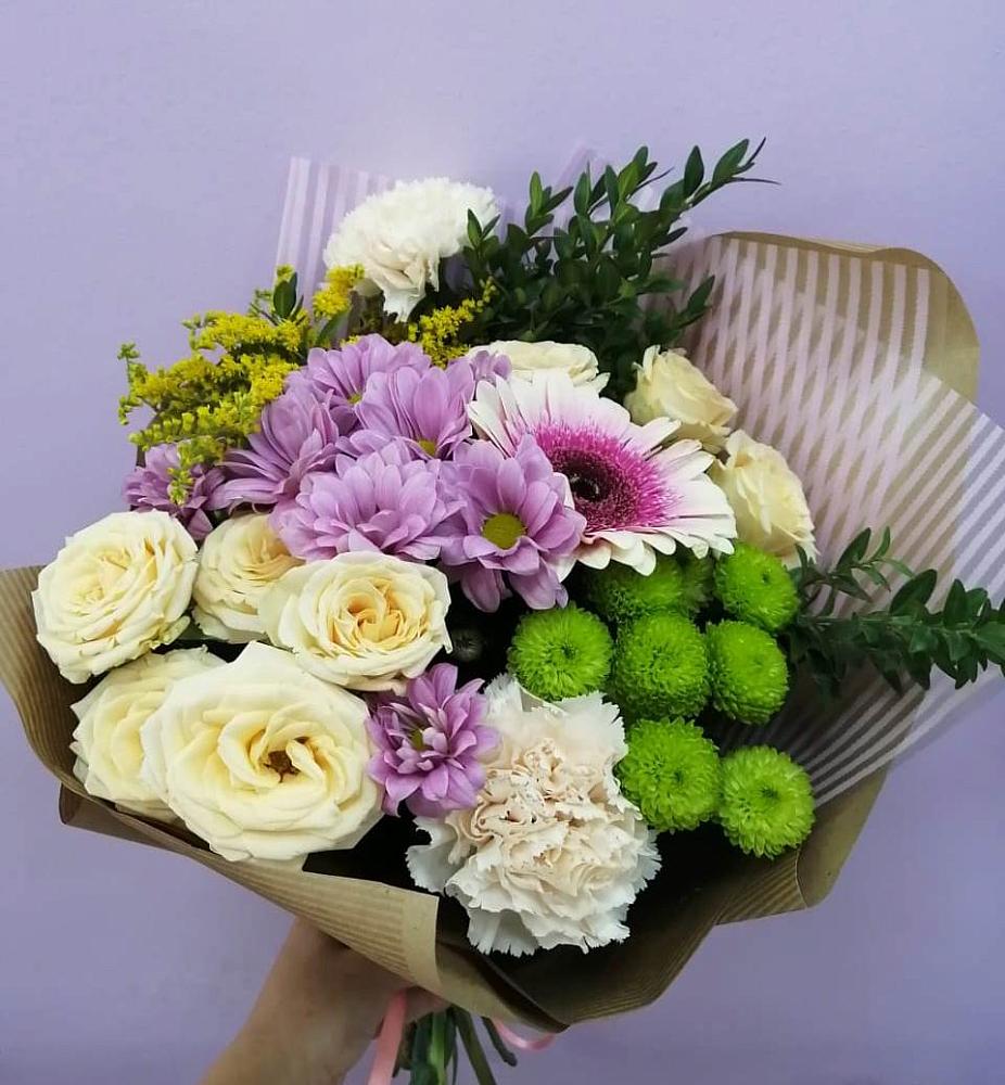 Букет цветов из: Хризантемы, Розы, Гвоздики и Герберы в Унече