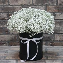 Цветочная композиция из Гипсофила в шляпной коробке в Унече