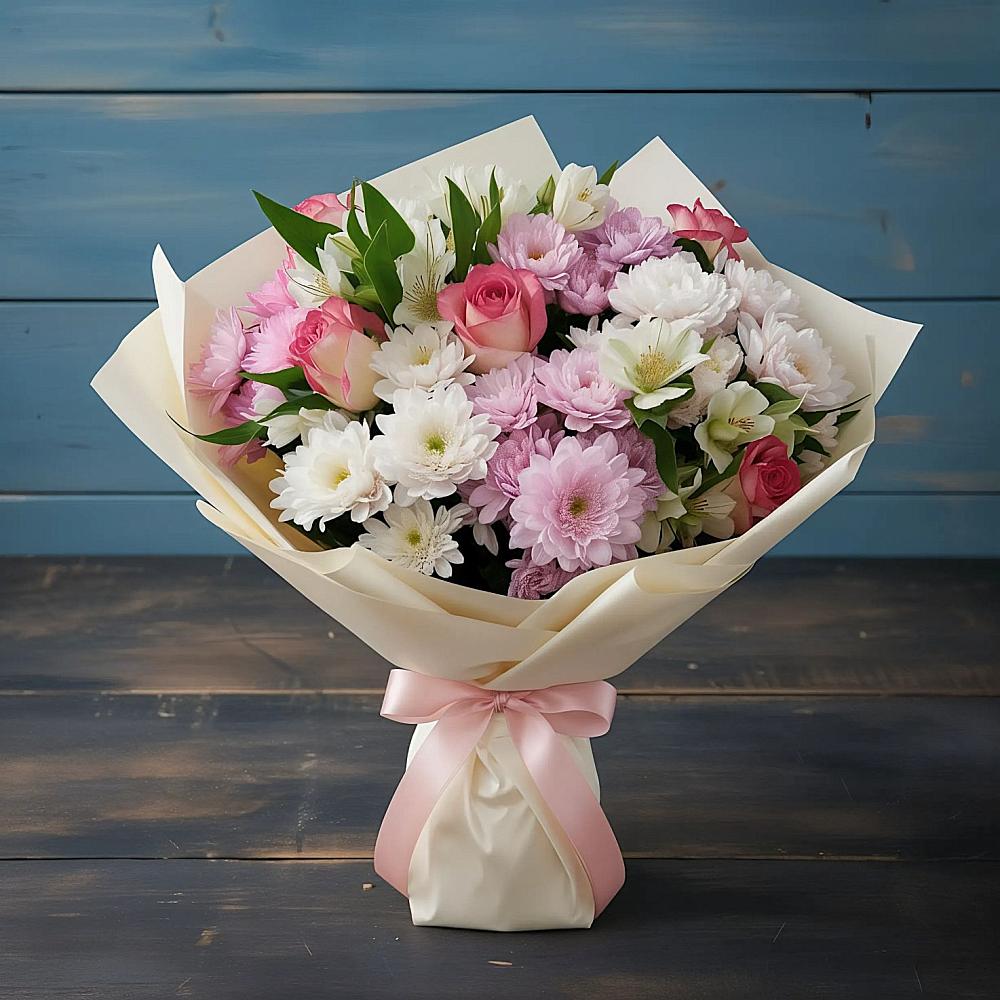 Букет цветов из: Хризантемы, Альстромерии и Розы в Унече